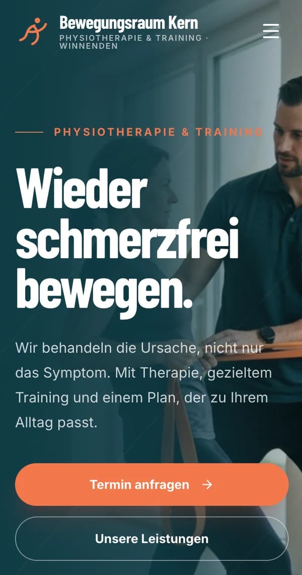 Konzeptprojekt Physiotherapie, mobile Ansicht