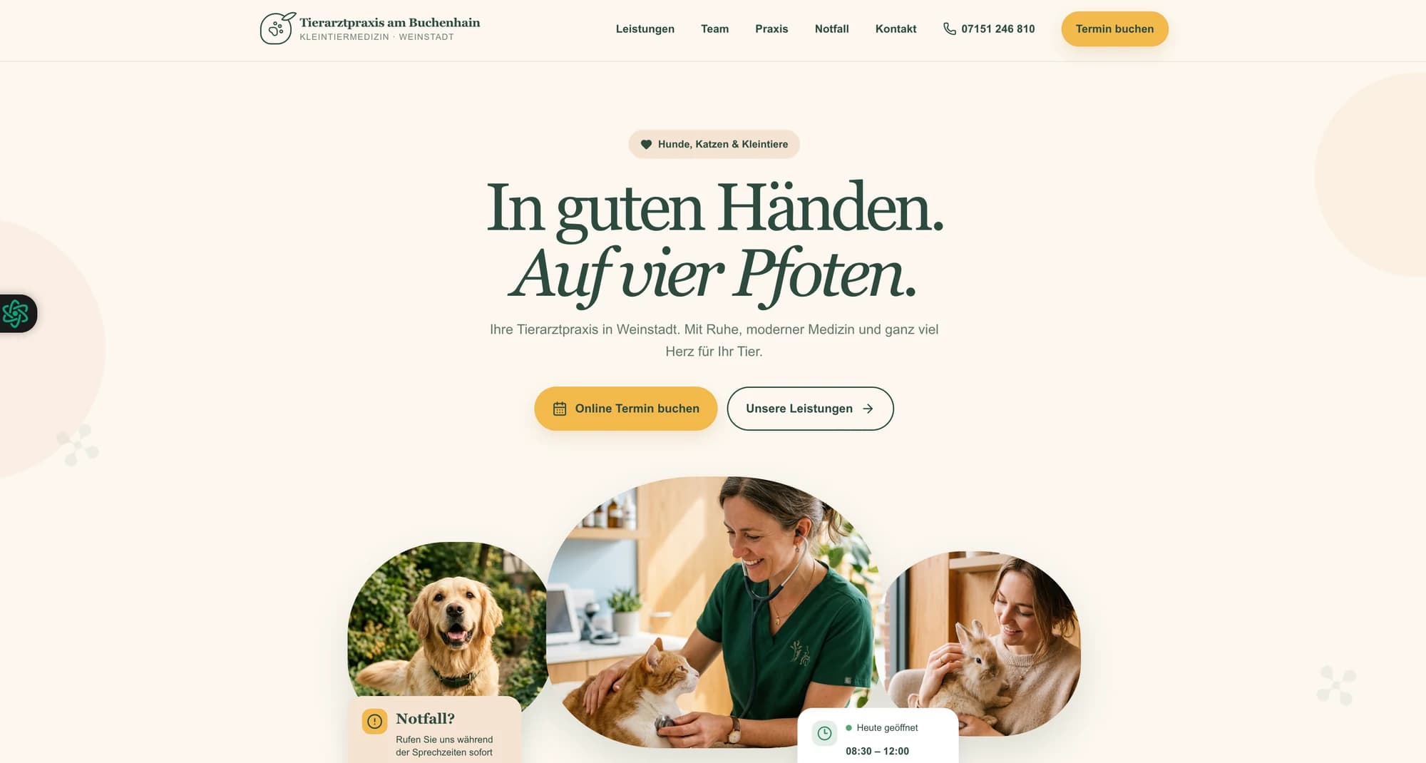 Konzeptprojekt Tierarztpraxis, Desktop-Ansicht