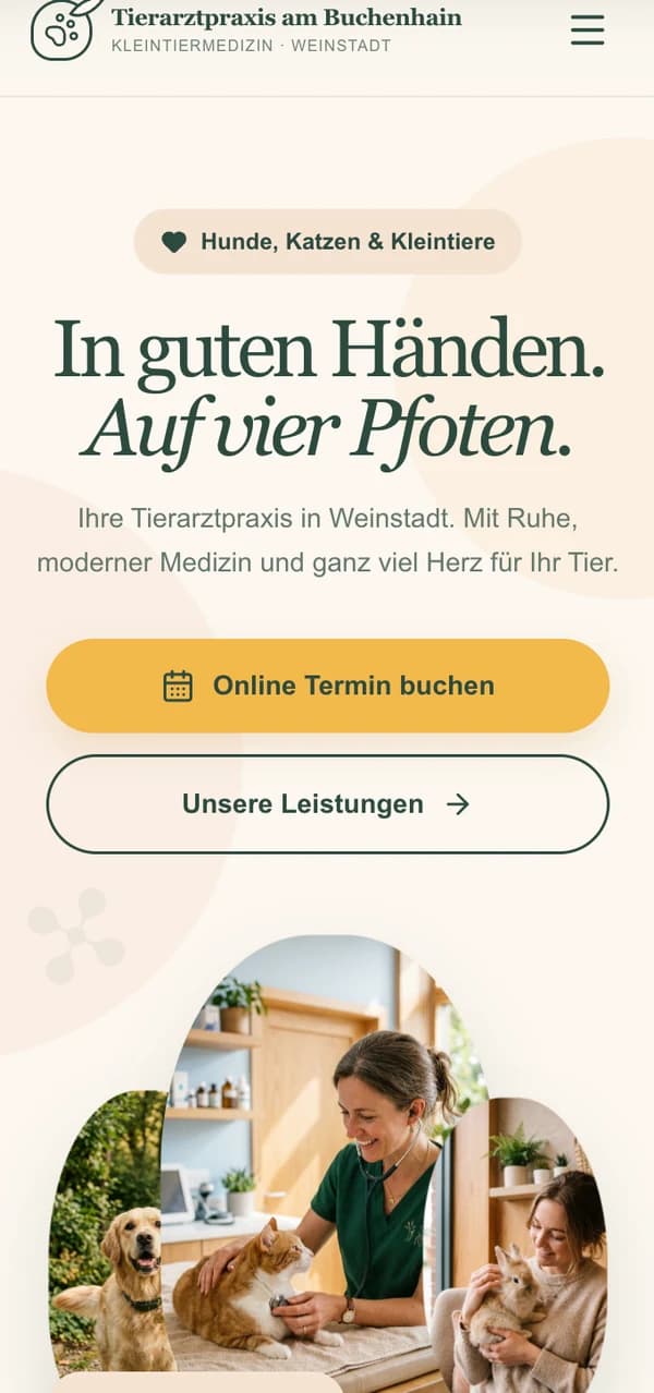Konzeptprojekt Tierarztpraxis, mobile Ansicht